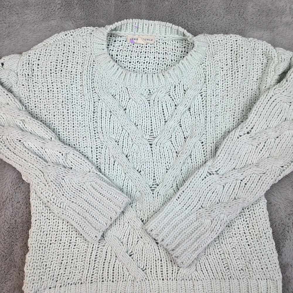 Aeropostale Cable Knit Chenille Sweater Womens XS Long Sleeve Pullover Mint Grn